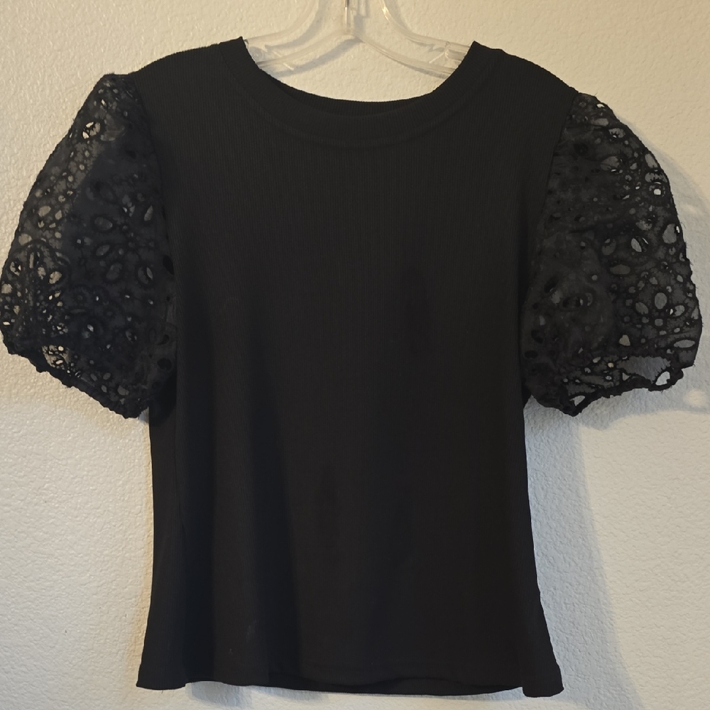 Nicole Miller Black Puff Sleeve Blouse